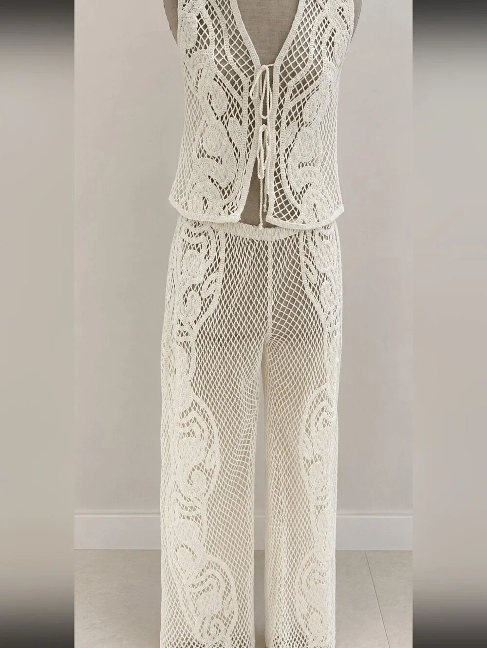 Zara Set 2pc Crochet Vest and Pants Size M